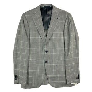 Caruso Gray Aqua Checked Pure Silk Blazer Size Mens 42R NWT